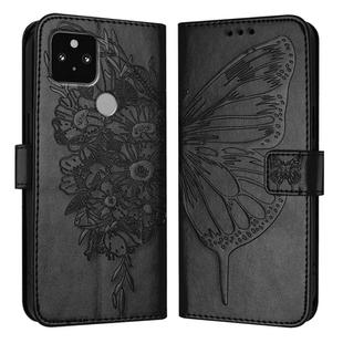 For Google Pixel 5 Embossed Butterfly Leather Phone Case(Black)