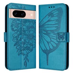 For Google Pixel 8a Embossed Butterfly Leather Phone Case(Blue)