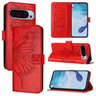 For Google Pixel 9 Pro XL Embossed Butterfly Leather Phone Case(Red)