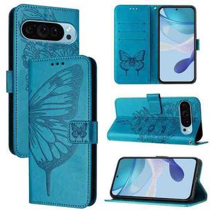 For Google Pixel 9 Pro XL Embossed Butterfly Leather Phone Case(Blue)
