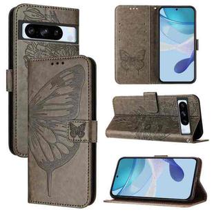 For Google Pixel 8 Pro Embossed Butterfly Leather Phone Case(Grey)