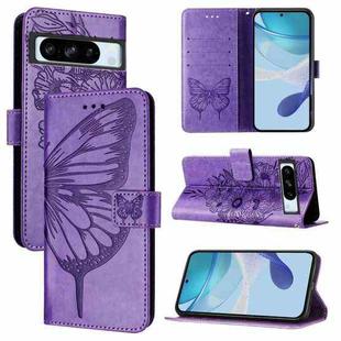 For Google Pixel 8 Pro Embossed Butterfly Leather Phone Case(Purple)