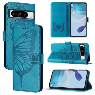 For Google Pixel 8 Pro Embossed Butterfly Leather Phone Case(Blue)