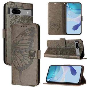 For Google Pixel 7a Embossed Butterfly Leather Phone Case(Grey)