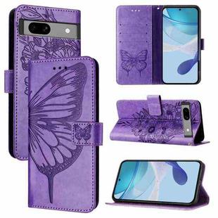 For Google Pixel 7a Embossed Butterfly Leather Phone Case(Purple)