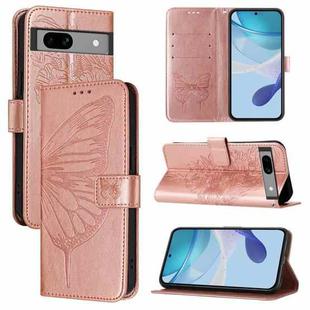 For Google Pixel 7a Embossed Butterfly Leather Phone Case(Rose Gold)