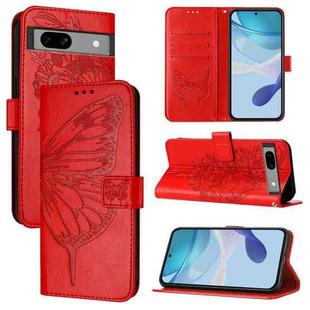 For Google Pixel 7a Embossed Butterfly Leather Phone Case(Red)