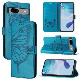 For Google Pixel 7a Embossed Butterfly Leather Phone Case(Blue)