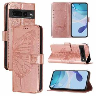 For Google Pixel 7 Pro Embossed Butterfly Leather Phone Case(Rose Gold)