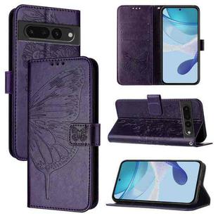 For Google Pixel 7 Pro Embossed Butterfly Leather Phone Case(Dark Purple)