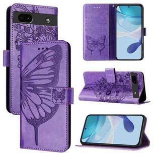 For Google Pixel 6a Embossed Butterfly Leather Phone Case(Purple)