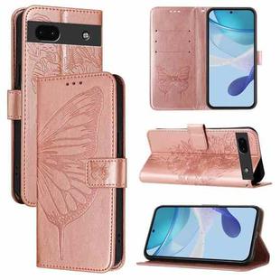 For Google Pixel 6a Embossed Butterfly Leather Phone Case(Rose Gold)