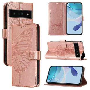 For Google Pixel 6 Pro Embossed Butterfly Leather Phone Case(Rose Gold)