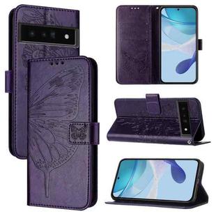 For Google Pixel 6 Pro Embossed Butterfly Leather Phone Case(Dark Purple)