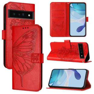 For Google Pixel 6 Pro Embossed Butterfly Leather Phone Case(Red)