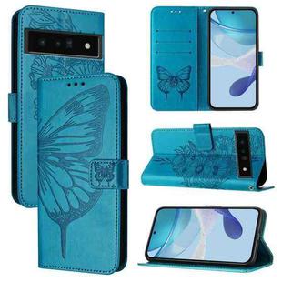 For Google Pixel 6 Pro Embossed Butterfly Leather Phone Case(Blue)