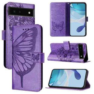 For Google Pixel 6 Embossed Butterfly Leather Phone Case(Purple)