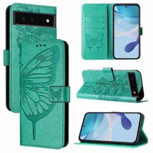 For Google Pixel 6 Embossed Butterfly Leather Phone Case(Green)