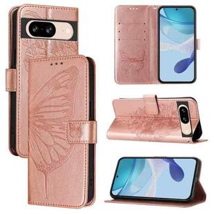 For Google Pixel 8 Embossed Butterfly Leather Phone Case(Rose Gold)