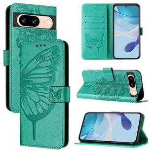 For Google Pixel 8 Embossed Butterfly Leather Phone Case(Green)