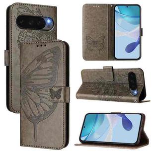 For Google Pixel 10 / 10 Pro+ Embossed Butterfly Leather Phone Case(Grey)