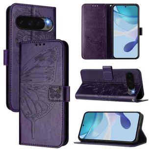 For Google Pixel 10 / 10 Pro+ Embossed Butterfly Leather Phone Case(Dark Purple)
