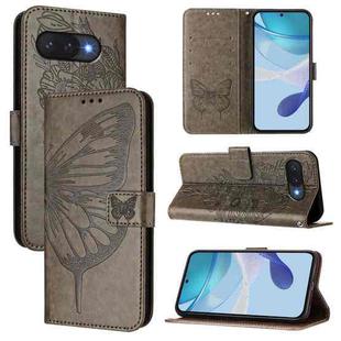For Google Pixel 9a Embossed Butterfly Leather Phone Case(Grey)
