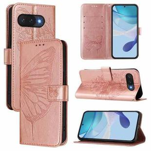 For Google Pixel 9a Embossed Butterfly Leather Phone Case(Rose Gold)