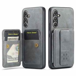 For Samsung Galaxy S24+ 5G Fierre Shann Oil Wax Cow Leather Card Holder Back Phone Case(Grey)