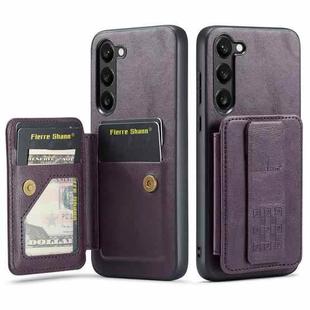 For Samsung Galaxy S23+ 5G Fierre Shann Oil Wax Cow Leather Card Holder Back Phone Case(Purple)