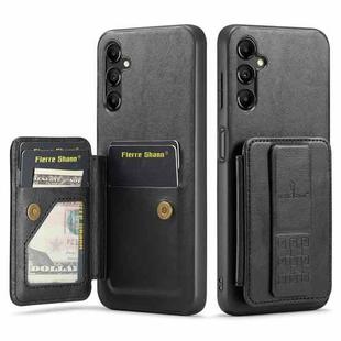 For Samsung Galaxy A14 5G Fierre Shann Oil Wax Cow Leather Card Holder Back Phone Case(Black)