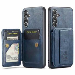 For Samsung Galaxy A24 5G Fierre Shann Oil Wax Cow Leather Card Holder Back Phone Case(Blue)