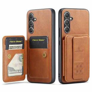 For Samsung Galaxy A24 5G Fierre Shann Oil Wax Cow Leather Card Holder Back Phone Case(Brown)