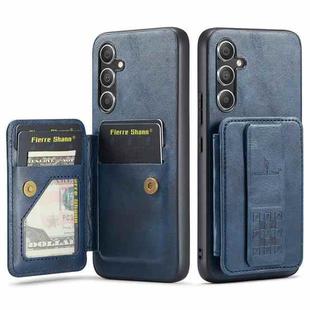 For Samsung Galaxy A34 5G Fierre Shann Oil Wax Cow Leather Card Holder Back Phone Case(Blue)