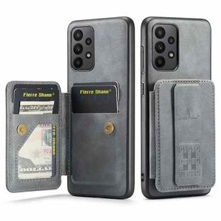 For Samsung Galaxy A52 5G/4G Fierre Shann Oil Wax Cow Leather Card Holder Back Phone Case(Grey)
