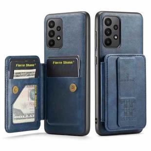 For Samsung Galaxy A52 5G/4G Fierre Shann Oil Wax Cow Leather Card Holder Back Phone Case(Blue)