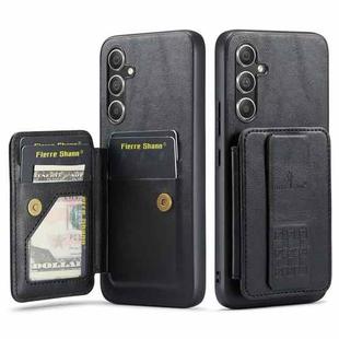 For Samsung Galaxy A54 5G Fierre Shann Oil Wax Cow Leather Card Holder Back Phone Case(Black)