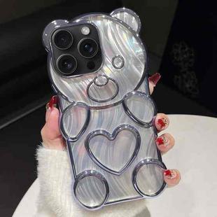 For iPhone 15 Pro Max Bear Shaped Embossed Electroplated Laser TPU Phone Case(Blue)