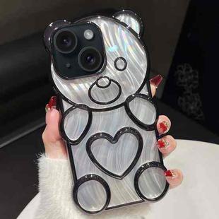 For iPhone 14 Bear Shaped Embossed Electroplated Laser TPU Phone Case(Black)