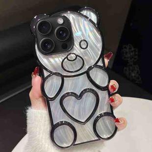 For iPhone 14 Pro Bear Shaped Embossed Electroplated Laser TPU Phone Case(Black)