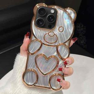 For iPhone 13 Pro Max Bear Shaped Embossed Electroplated Laser TPU Phone Case(Gold)