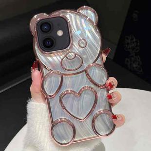 For iPhone 12 Bear Shaped Embossed Electroplated Laser TPU Phone Case(Pink)