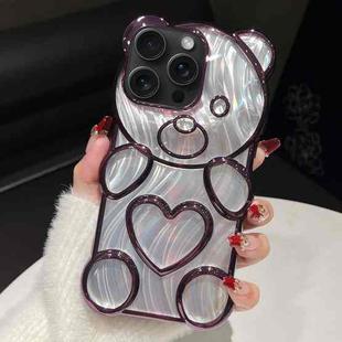 For iPhone 12 Pro Bear Shaped Embossed Electroplated Laser TPU Phone Case(Purple)