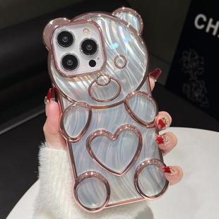 For iPhone 16 Pro Max Bear Shaped Embossed Electroplated Laser TPU Phone Case(Pink)