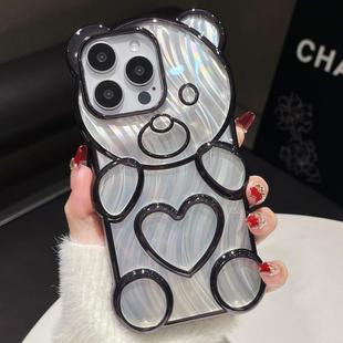 For iPhone 16 Pro Max Bear Shaped Embossed Electroplated Laser TPU Phone Case(Black)