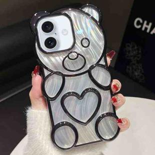 For iPhone 16 Bear Shaped Embossed Electroplated Laser TPU Phone Case(Black)