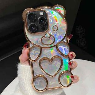 For iPhone 15 Pro Max Bear Shape Electroplated Laser TPU Phone Case(Gold)