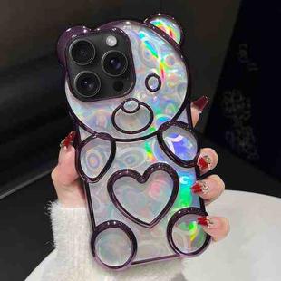 For iPhone 15 Pro Max Bear Shape Electroplated Laser TPU Phone Case(Purple)