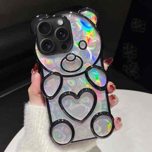 For iPhone 15 Pro Max Bear Shape Electroplated Laser TPU Phone Case(Black)