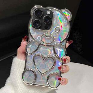 For iPhone 15 Pro Bear Shape Electroplated Laser TPU Phone Case(Silver)